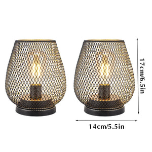 Set of 2 brown metal mesh table lamps, battery-operated, 14 cm diameter x 17 cm tall