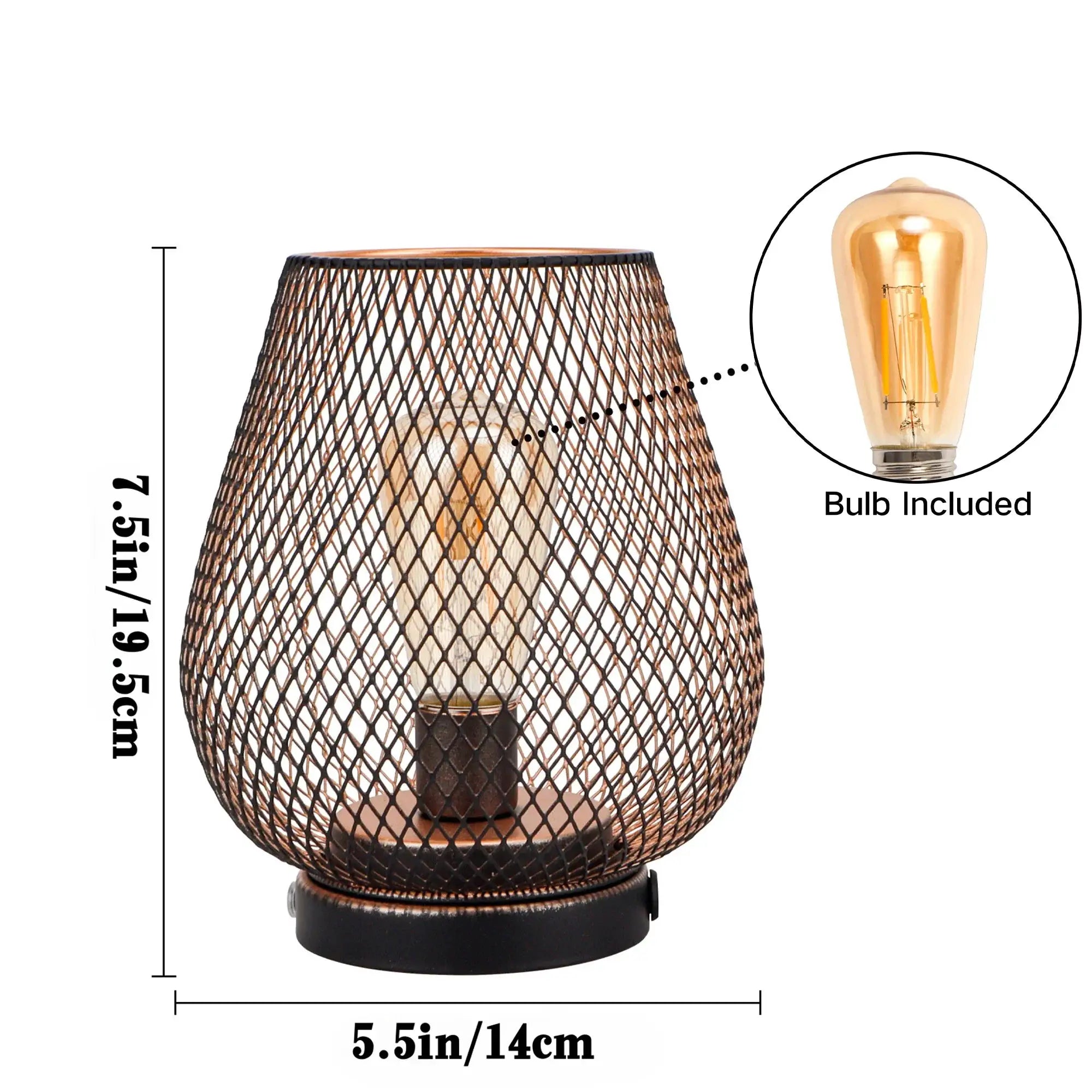 Table lamp by JHY DESIGN, battery-operated with bronze egg mesh shade and metal base; touch-activated.