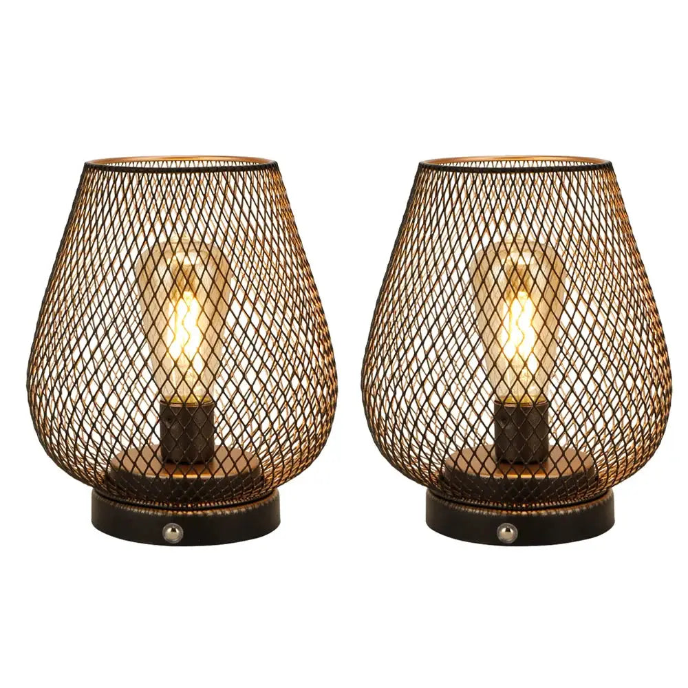 Table lamps set (2) with bronze egg metal cage and metal base, touch-activated, battery-operated by JHY DESIGN