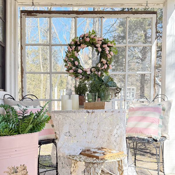 Faux Soft Pink Tulip Wreath