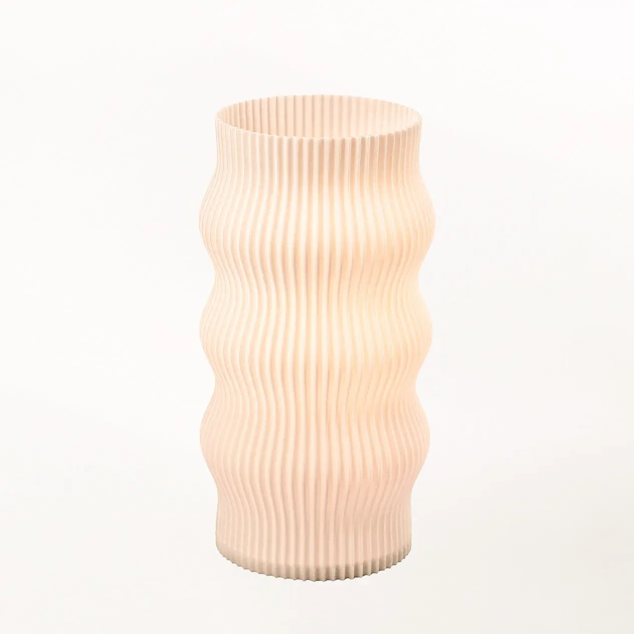 Wub Table Lamp, blush pink ribbed ceramic base with cloud-inspired form
