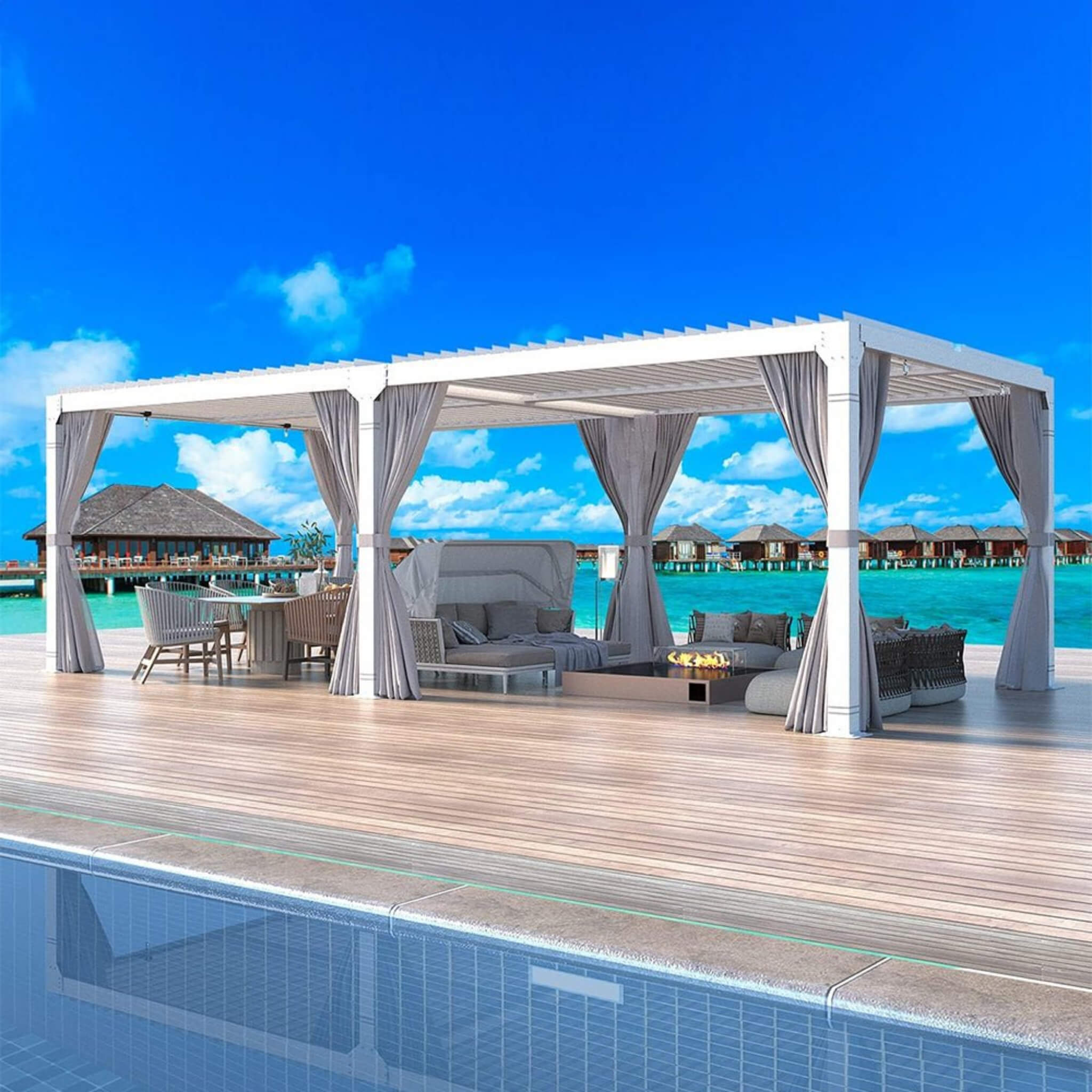 [12x20FT] Outdoor Hardtop Louvered Pergola With Adjustable Aluminum Rainproof Roof (SAK18625)